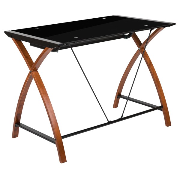 Computer Desk; Black Glass Top, Pull-Out Tray