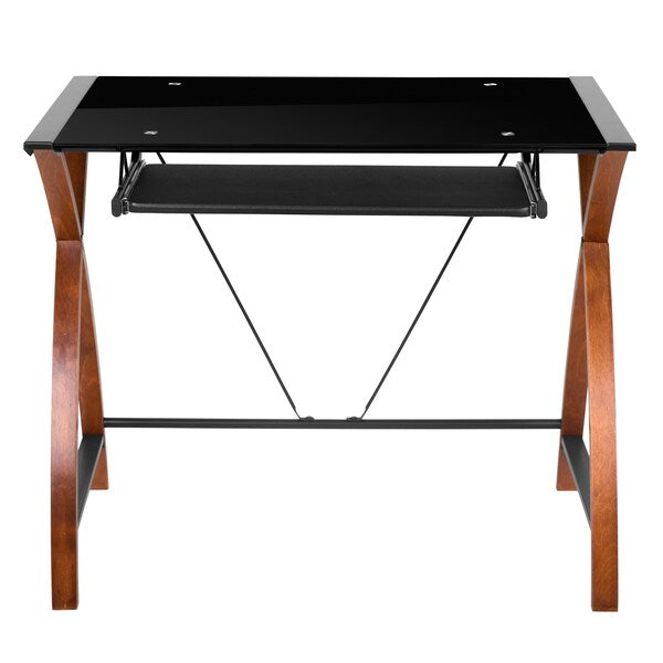 Computer Desk; Black Glass Top, Pull-Out Tray
