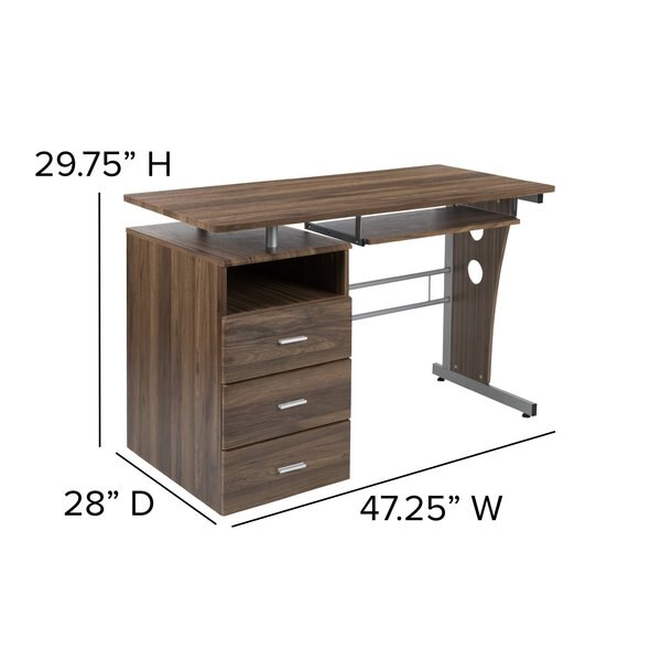 Walnut 3 Drawer Pedestal Desk
