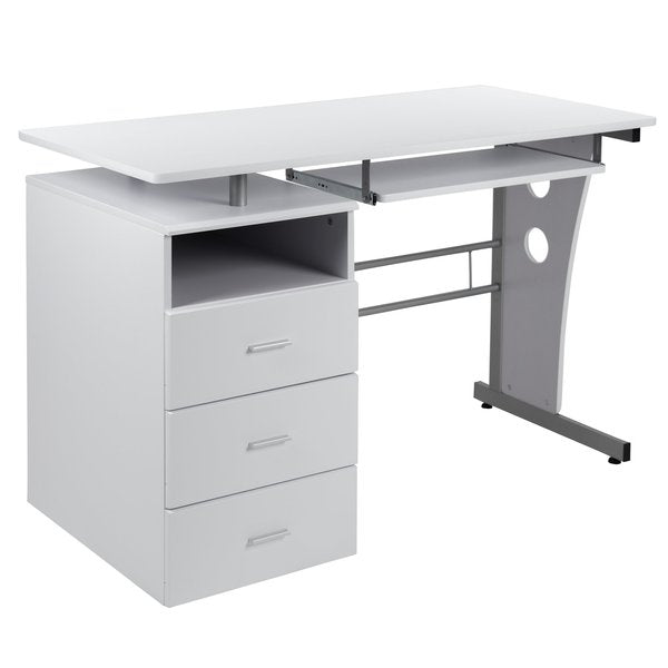White Desk with Three Drawer Pedestal an