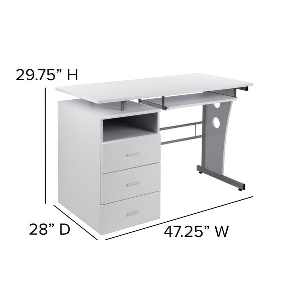 White Desk with Three Drawer Pedestal an