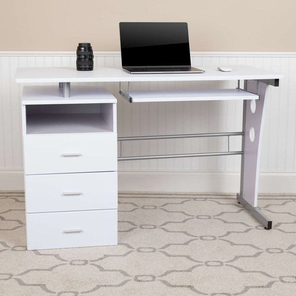 White Desk with Three Drawer Pedestal an