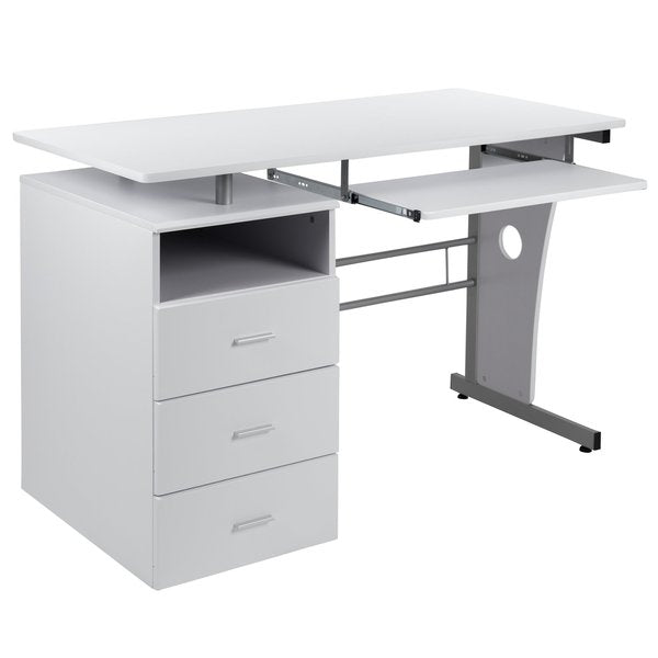 White Desk with Three Drawer Pedestal an