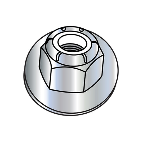 Flange Nut, #10-32, Nylon, Zinc Plated, 0.375 in Hex Wd, 2000 PK