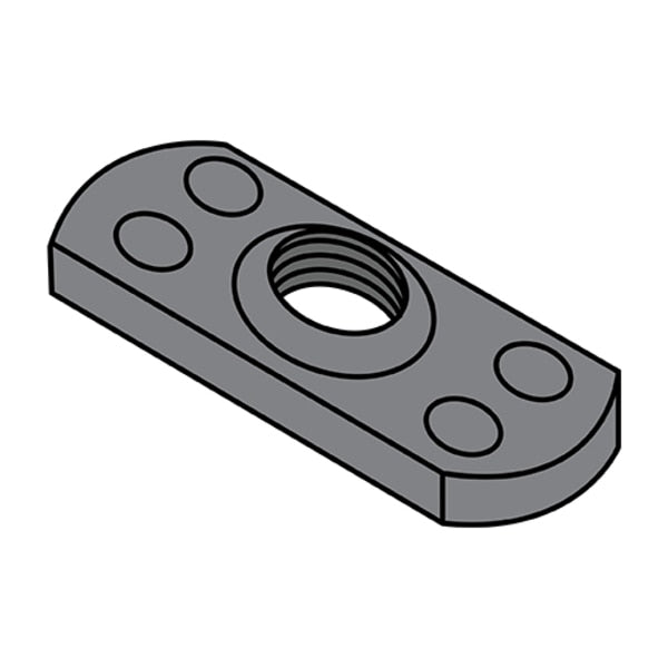 Tab Weld Nut, #10-32, Steel, 0.453 in Wd, 0.64 in Lg, 0.098 in Ht, 1000 PK