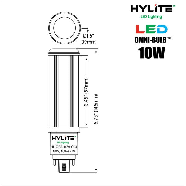 LED Omni Repl Lamp for 18W/26W/32W CFL, 10W, 750 Lumens, 5000K, G24