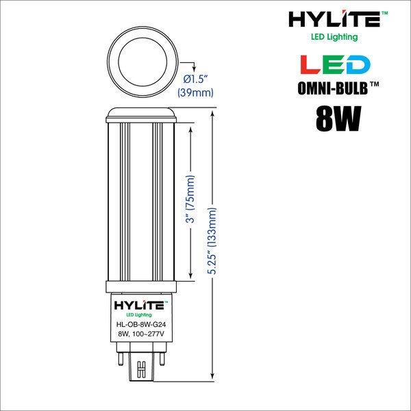 LED Omni Repl Lamp for 18W/26W CFL, 8W, 898 Lumens, 5000K, G24