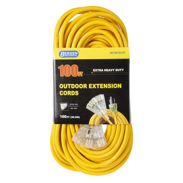 Extension Cord, Trple Tap, 15A, 100 ft, 12/3