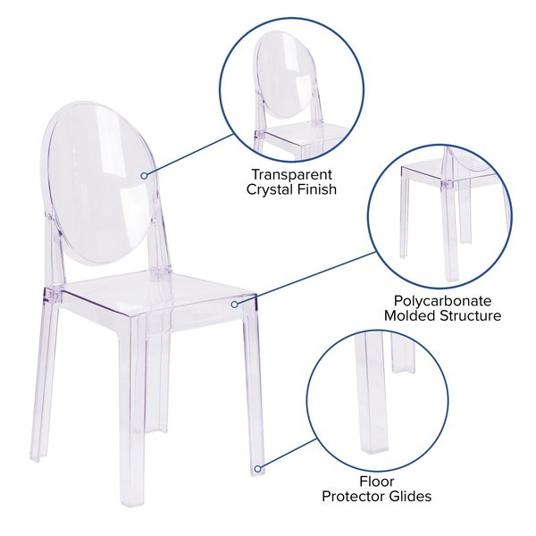 Transparent Crystal Ghost Chair, 15.75 W 20-1/4