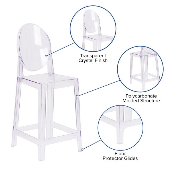 Revna Ghost Counter Stool with Oval Back in Revna Transparent Crystal