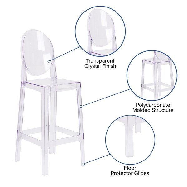 Revna Ghost Barstool with Oval Back in Revna Transparent Crystal