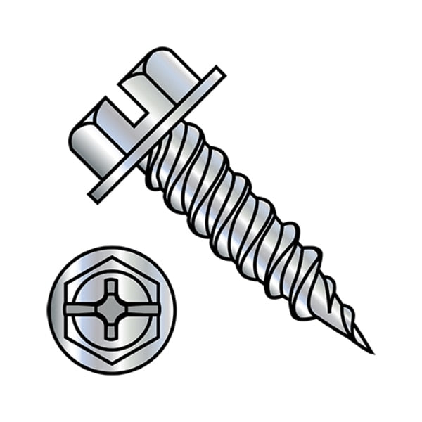 Self-Drilling Screw, #10-16 x 1-1/4 in, Zinc Plated Steel Hex Head 3000 PK