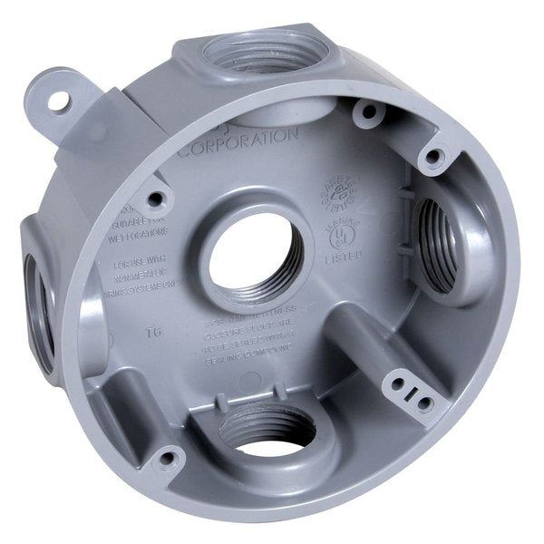 Round Weatherproof Box, Outlets, Gray, 4.250 in W, 4.38 in H