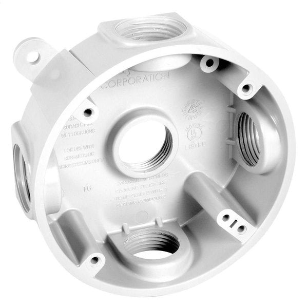 Round Weatherproof Box, Outlets, White, 4.250 in W, 4.38 in H