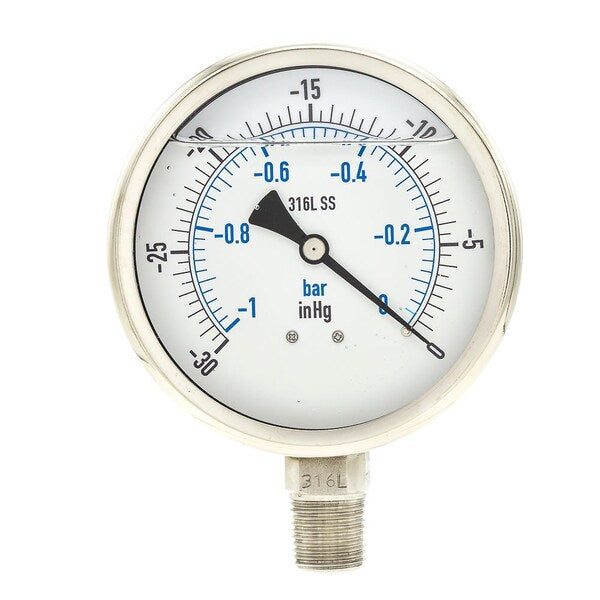 Vacuum Gauge, 1/2in NPT, 30-0 Hg Vac