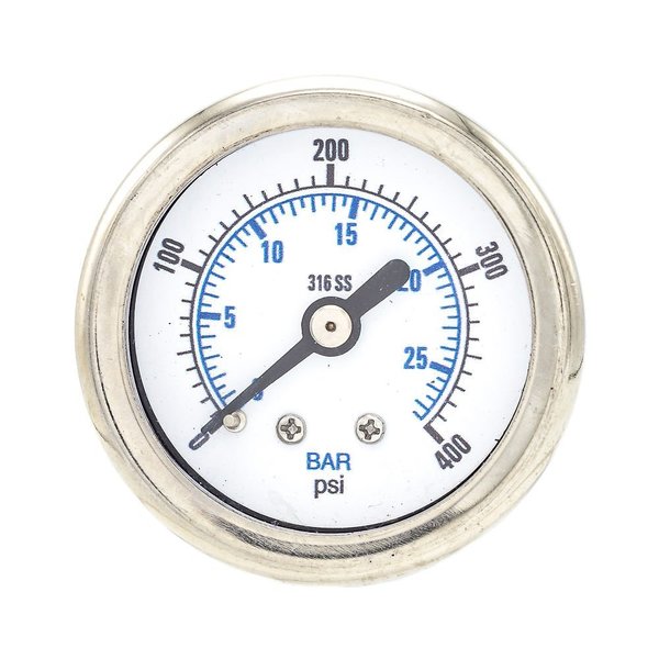 Pressure Gauge, 0 to 400 psi, 1/8 in MNPT, Silver