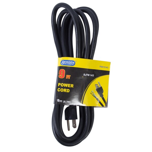 Power Cord, 3-Wire, 15A, 9 ft, SJTW, 14/3