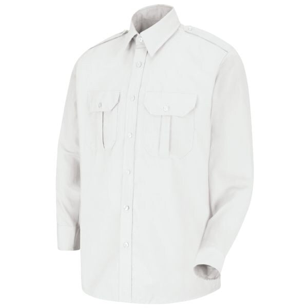 Mens Ls White Security Shrt Epaulet