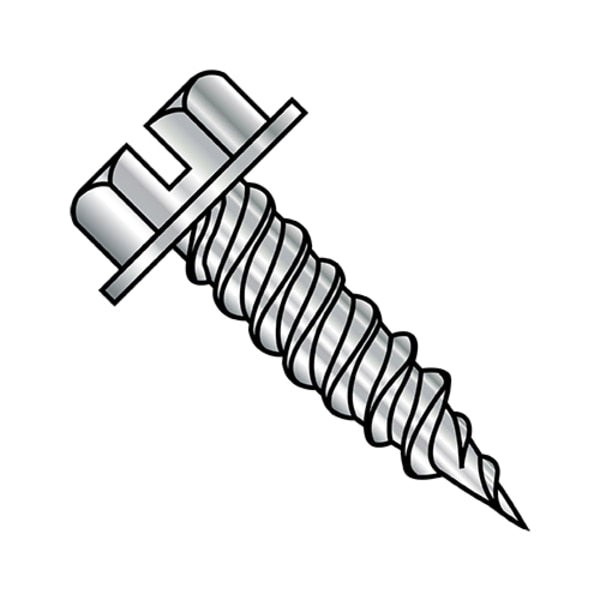 Self-Drilling Screw, #8-15 x 3/4 in, Plain 18-8 Stainless Steel Hex Head Slotted Drive, 3000 PK