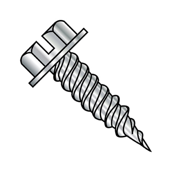Self-Drilling Screw, #8-15 x 1 in, Plain 410 Stainless Steel Hex Head Slotted Drive, 2000 PK
