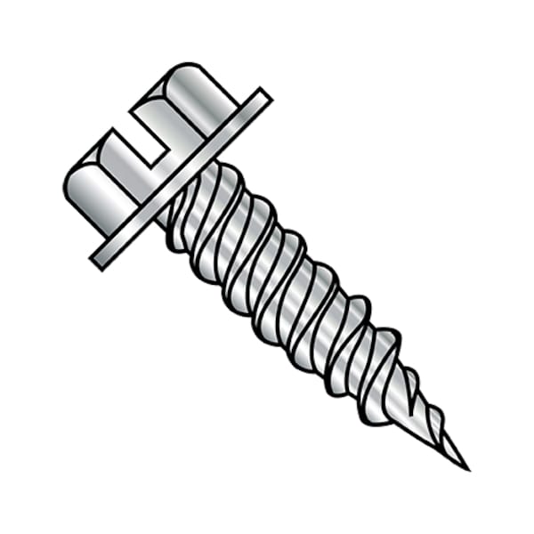 Self-Drilling Screw, #8-15 x 1-1/4 in, Plain 410 Stainless Steel Hex Head Slotted Drive, 1500 PK