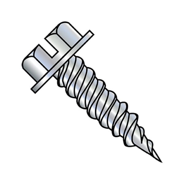 Self-Drilling Screw, #10-12 x 1/2 in, Zinc Plated Steel Hex Head Slotted Drive, 5000 PK