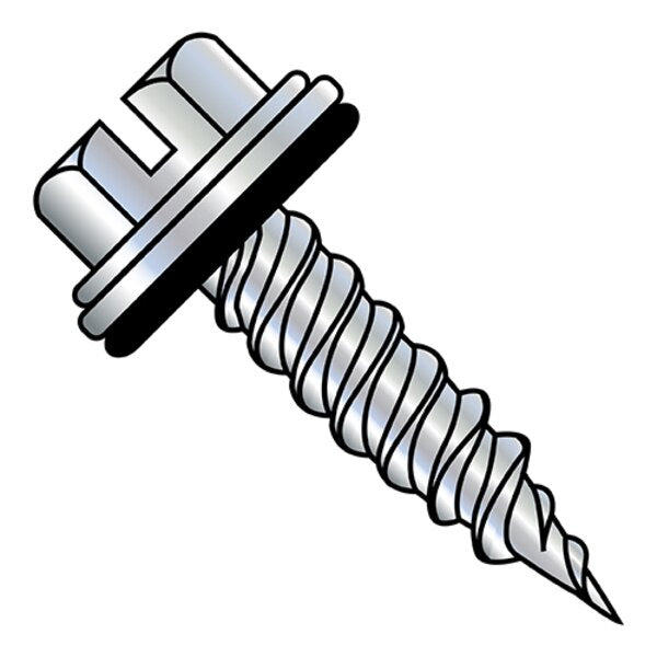 Self-Drilling Screw, #10 x 3/4 in, Zinc Plated Steel Hex Head Slotted Drive, 1000 PK