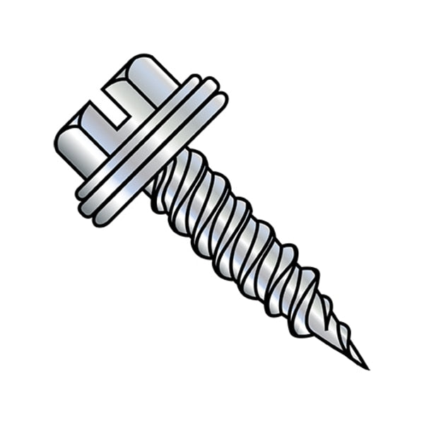 Self-Drilling Screw, #8-15 x 1-1/2 in, Zinc Plated Steel Hex Head Slotted Drive, 1000 PK
