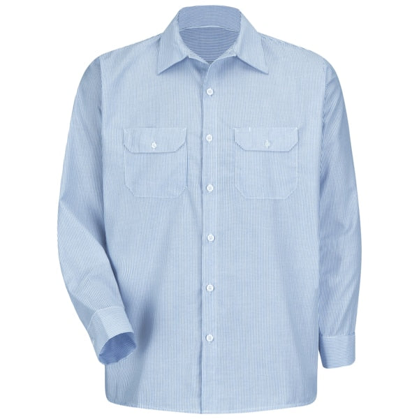 Mens Ls Wht/Blu Stripe Drs Unif Sht, L
