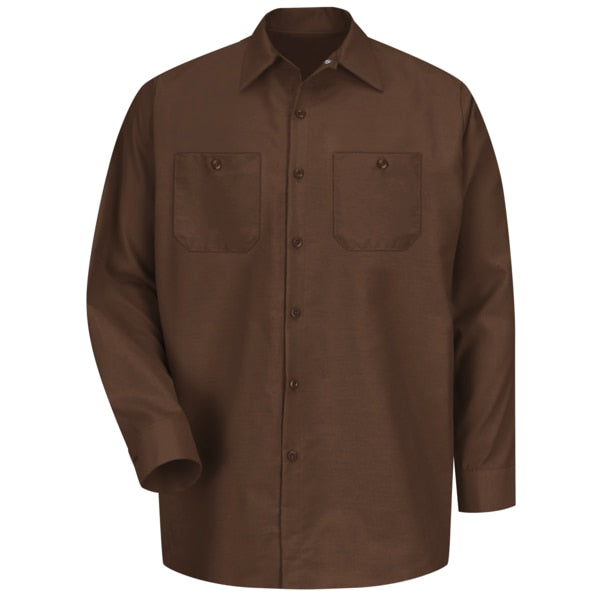 Mens Ls Choc Brwn Poplin Work Shirt, M