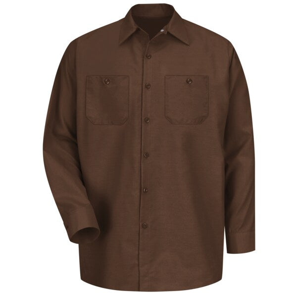 Mens Ls Choc Brwn Poplin Work Shirt, 4XL