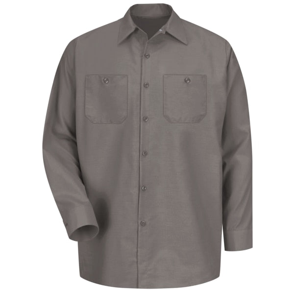 Mens Ls Gray Poplin Work Shirt, M