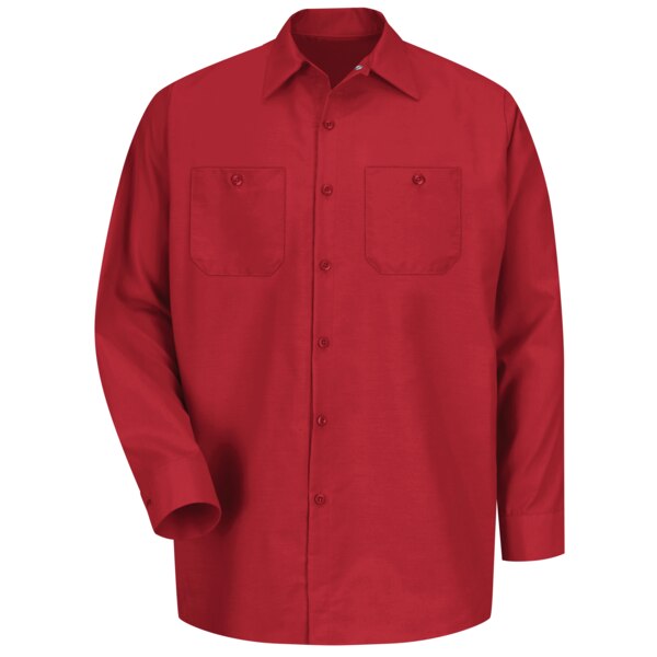 Mens Ls Red Poplin Work Shirt, M