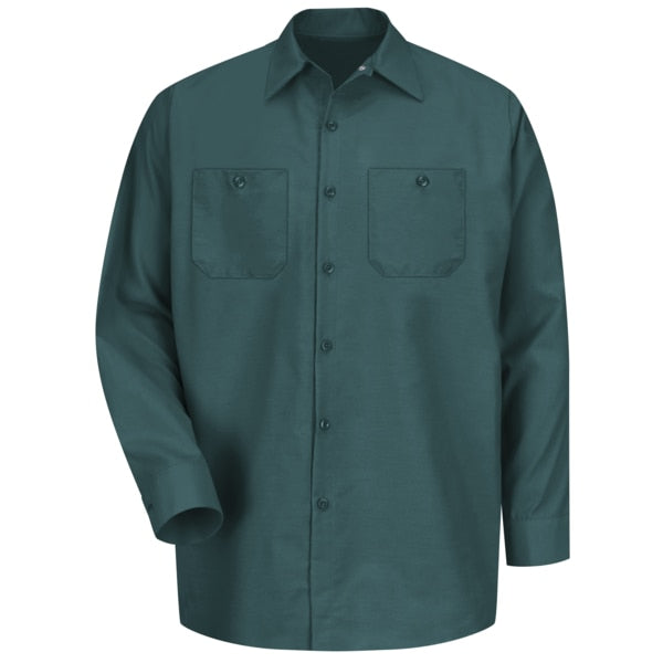 Mens Ls Spr Green Poplin Work Shirt, M