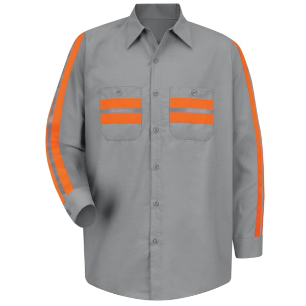 Mns L/S Lt Gray W/Trim Work Shirt, M