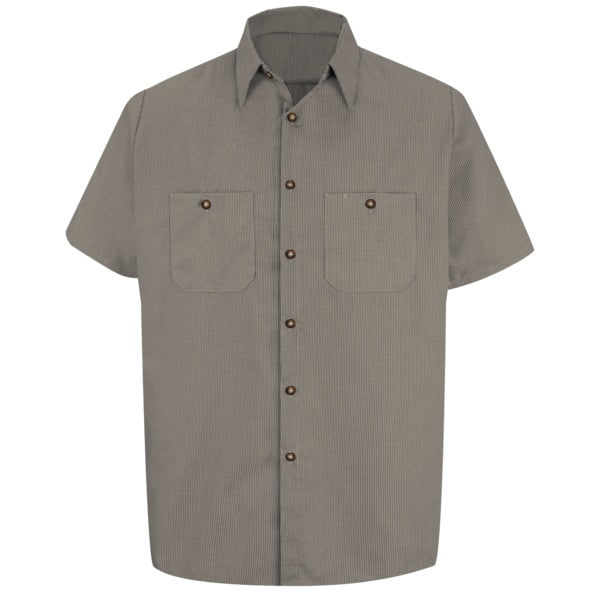 Mns Ss Khaki/Bk Banded Work Shirt, XL