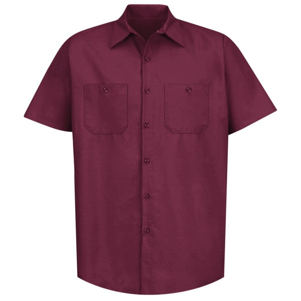 Mens Ss Burgundy Poplin Work Shirt, XL