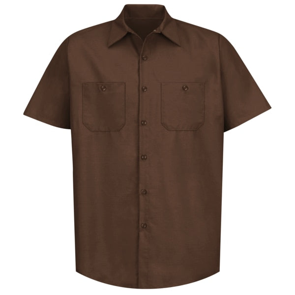 Mens Ss Choc Brwn Poplin Work Shirt, L