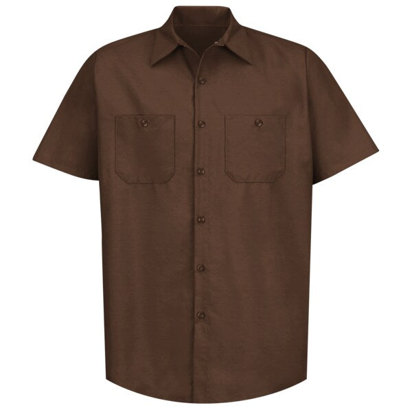 Mens Ss Choc Brwn Poplin Work Shirt, XL