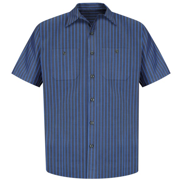 Mns Ss Gy/Bl Exxon Stripe Workshirt, M