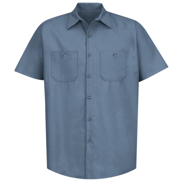 Mens Ss Post Blue Poplin Work Shirt, 3XL