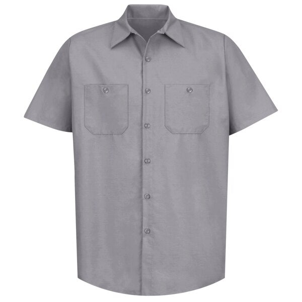 Mns S/S Silver Gy Poplin Workshirt, 4XL