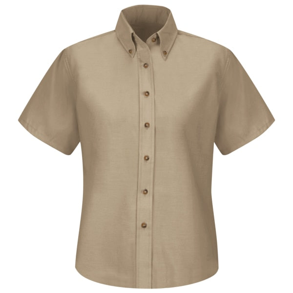 Wms Ss Button Down Poplin Shirt-Kh