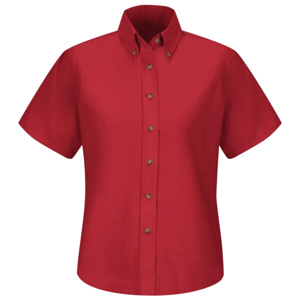 Wms Ss Button Down Poplin Shirt-Rd