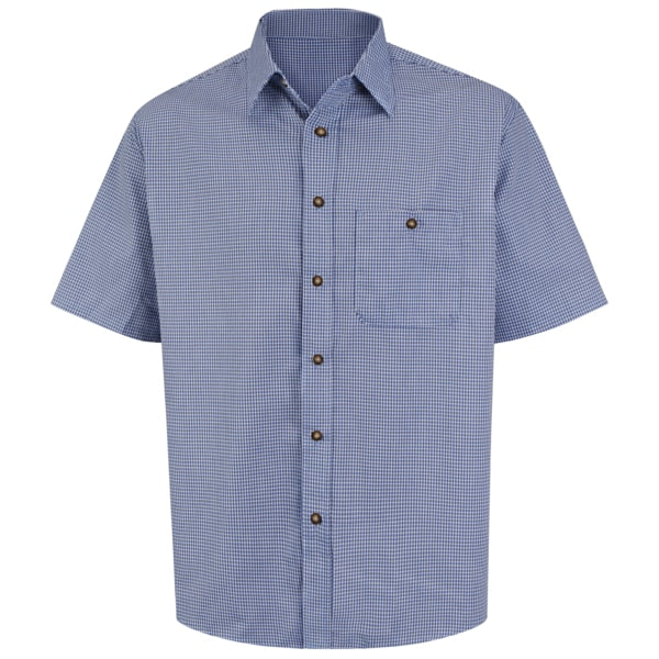 Mns Ss Blue/Cream Mini Plaid Shirt, M