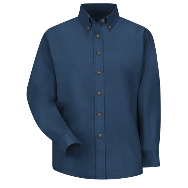 Wms Ls Button Down Poplin Shirt-Nv