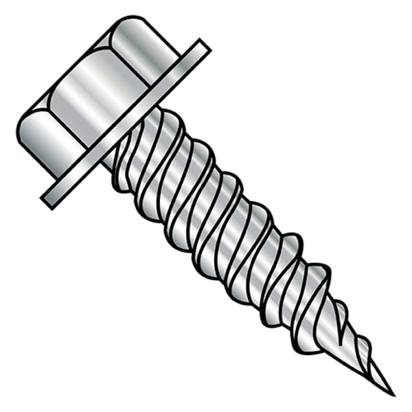 Self-Drilling Screw, #10-16 x 1 in, Plain 410 Stainless Steel Hex Head Hex Drive, 4000 PK