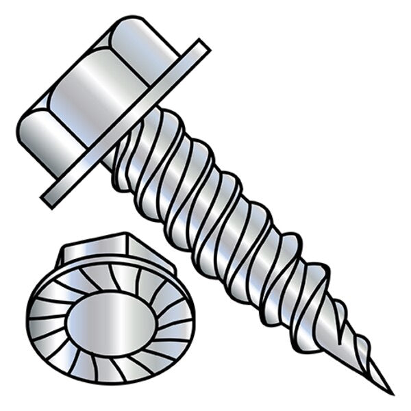 Sheet Metal Screw, #8-15 x 1/2 in, Zinc Plated Steel Hex Head Hex Drive, 10000 PK