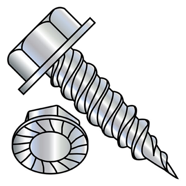 Self-Drilling Screw, #10-16 x 1/2 in, Zinc Plated Steel Hex Head Hex Drive, 8000 PK