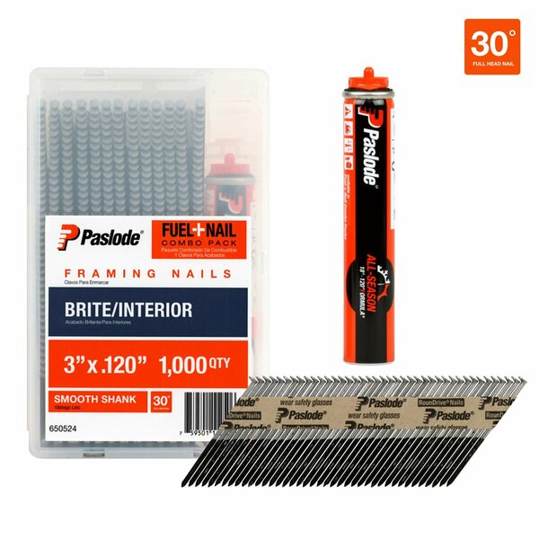 Collated Framing Nail, 3 in L, Not Applicable, Brite, Offset Round Head, 30 Degrees, 3000 PK